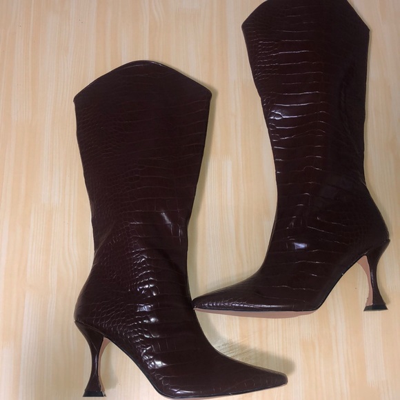 SHELN “Crocodile” Brown Knee High boots - Picture 1 of 3